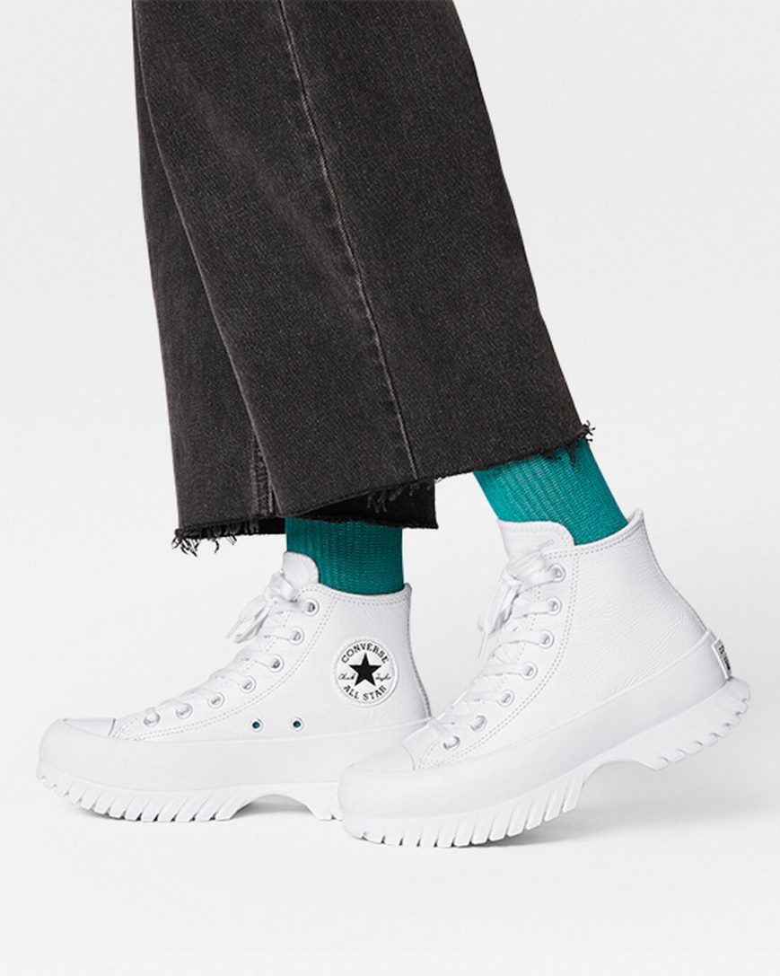 Dámské Boty Vysoké Converse Chuck Taylor All Star Lugged 2.0 Læder Bílé Černé | CZ PZYQ32